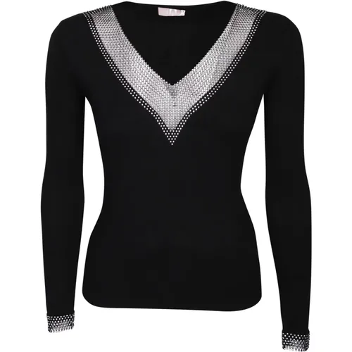 Rhinestone V-Neck Sweater , female, Sizes: S - Liu Jo - Modalova