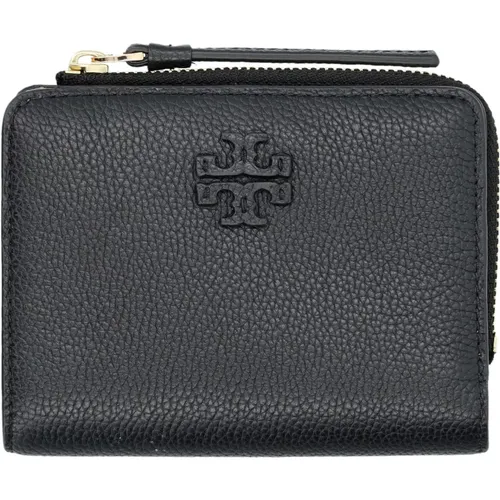 Schwarze Pebbled Leder Bi-Fold Geldbörse , Damen, Größe: ONE Size - TORY BURCH - Modalova