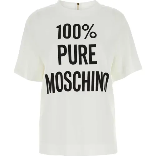 Weiße Crepe-T-Shirt - Stilvoll und vielseitig , Damen, Größe: 2XS - Moschino - Modalova