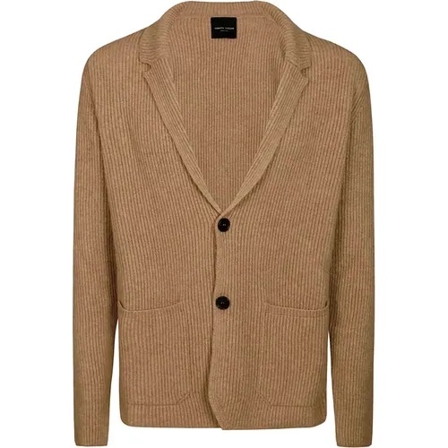 Hazelnut Wool Blend Ribbed Jacket , male, Sizes: XL, 3XL, 2XL, M - Roberto Collina - Modalova