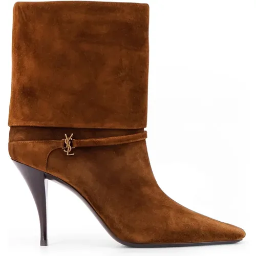 Wildleder Stiletto Stiefel,Braune Leder Stiefeletten Cassandre Stil - Saint Laurent - Modalova