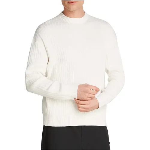 Ivory Ribbed Sweater Linear Style , male, Sizes: L, XS, M, S - Calvin Klein - Modalova