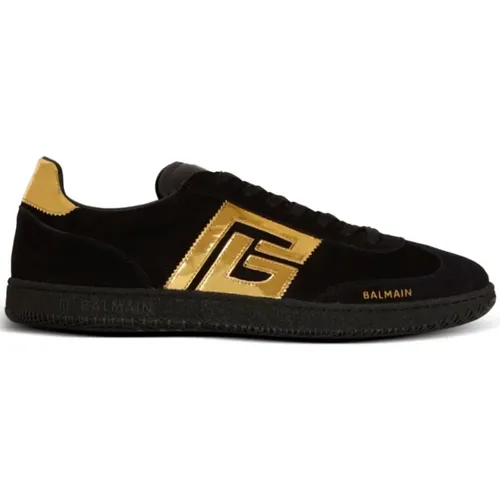 Suede Logo Heel Gold Sneaker , female, Sizes: 3 UK, 5 UK, 4 UK - Balmain - Modalova