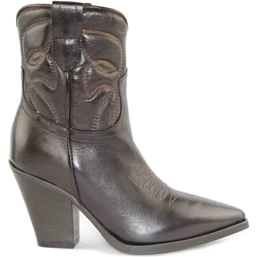 Braune Leder Cowboy Stiefel , Damen, Größe: 40 EU - Zoe - Modalova