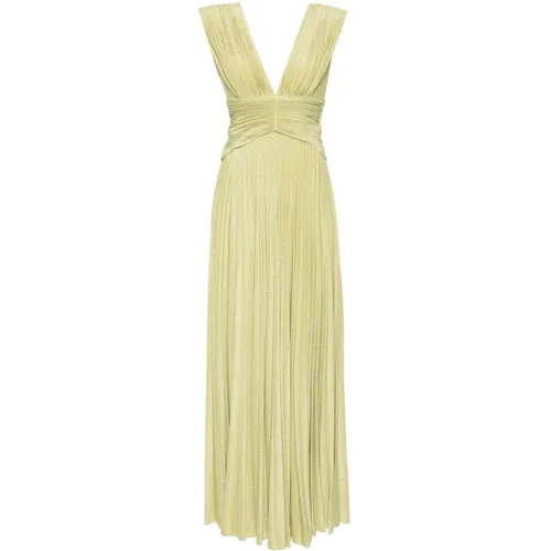 Golden Draped Dress with Lurex Detailing , female, Sizes: S - Elisabetta Franchi - Modalova