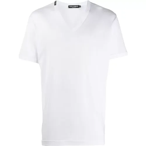 Weißes V-Ausschnitt T-Shirt und Polo - Dolce & Gabbana - Modalova