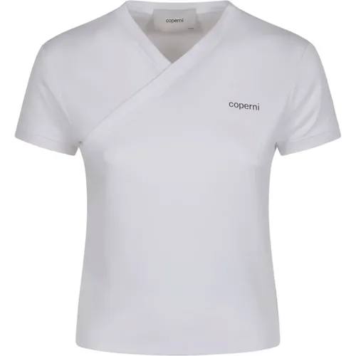 V-Ausschnitt Shirts,Weiße V-Ausschnitt T-Shirt mit Logo - Coperni - Modalova