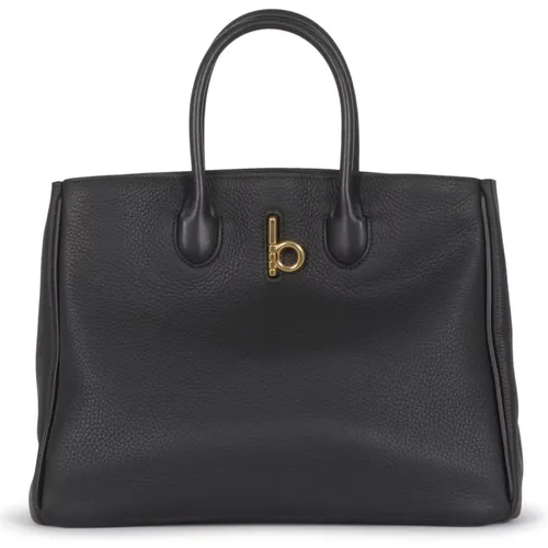 Schwarze Leder-Tote-Tasche mit 'b' Verschluss - Burberry - Modalova