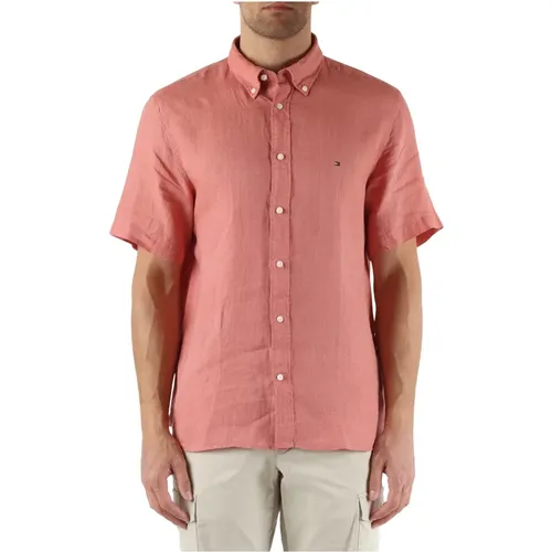 Linen Regular Fit Short Sleeve Shirt , male, Sizes: L, XL, M, S - Tommy Hilfiger - Modalova