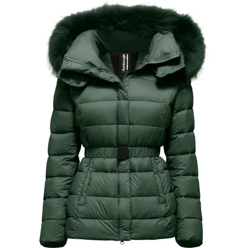 Short Down Jacket in Nylon with Fur Hood , female, Sizes: L, XS, XL - BomBoogie - Modalova