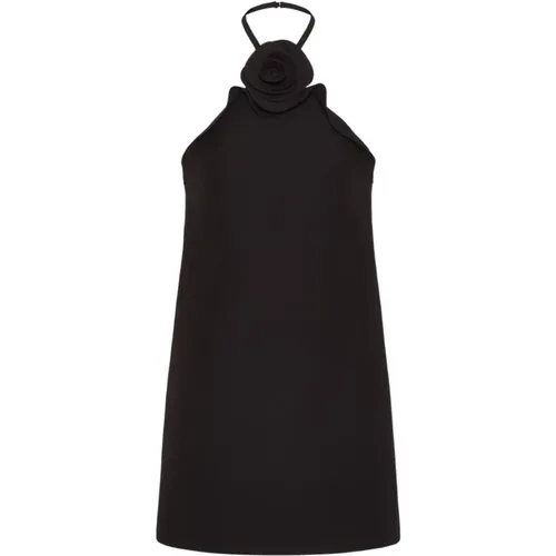Schwarzes Halterneck Crepe Couture Kleid mit Rosen-Einsatz - Valentino Garavani - Modalova