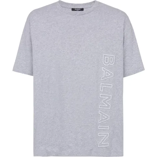 Oversized T-shirt in cotton with reflective logo , male, Sizes: M - Balmain - Modalova