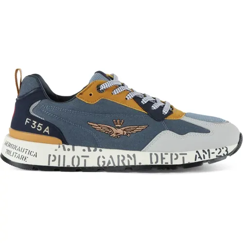 Embroidered logo fabric and eco-leather sneakers , male, Sizes: 10 UK - aeronautica militare - Modalova