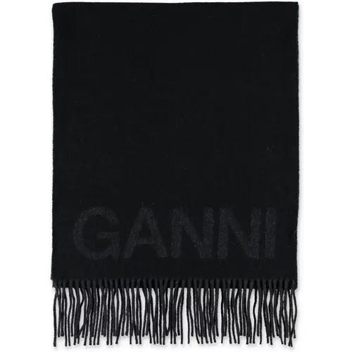 Fringed Wool Scarf , female, Sizes: ONE SIZE - Ganni - Modalova