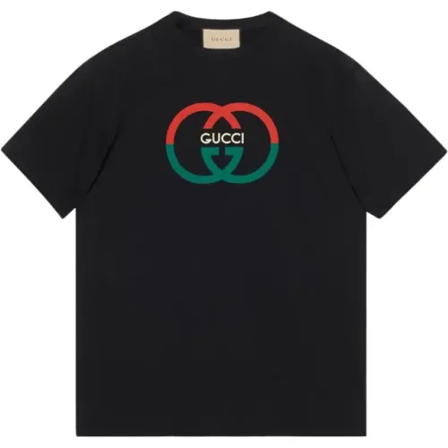 Logo-print Cotton T-shirt , male, Sizes: L - Gucci - Modalova