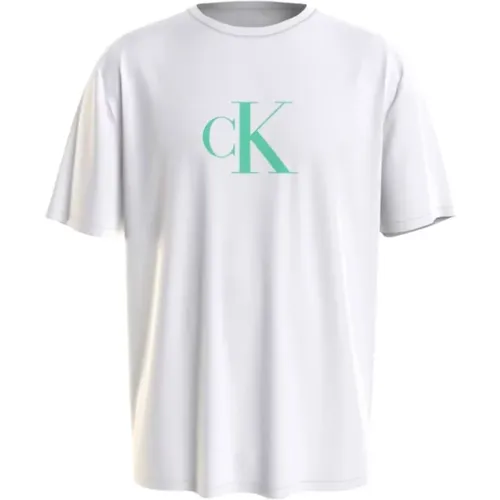 Green CK Monogram Cotton T-shirt , male, Sizes: XL, S, L, M, 2XL - Calvin Klein - Modalova