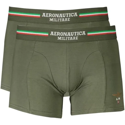 Grüne Baumwollboxershorts mit Logo , Herren, Größe: 2XL - aeronautica militare - Modalova