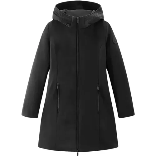 Schwarze Softshell Daunenjacke , Damen, Größe: L - Woolrich - Modalova