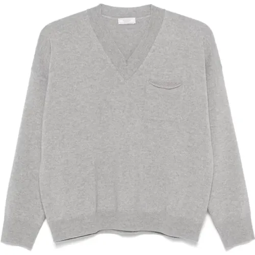 Grey Wool Blend Sweater with Punto Luce , female, Sizes: L, 2XL, M, S - PESERICO - Modalova