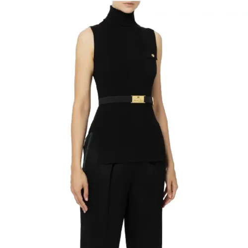 Ribbed Turtleneck Sweater with Logo Pocket , female, Sizes: L, XL - Elisabetta Franchi - Modalova