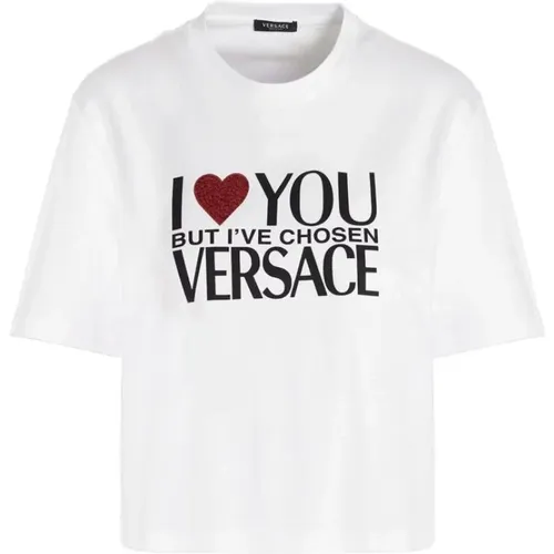 I Love You t-shirt , female, Sizes: XS - Versace - Modalova