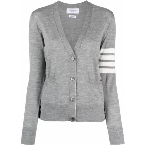 Grey Wool Cardigan with 4-Bar Intarsia , female, Sizes: S - Thom Browne - Modalova