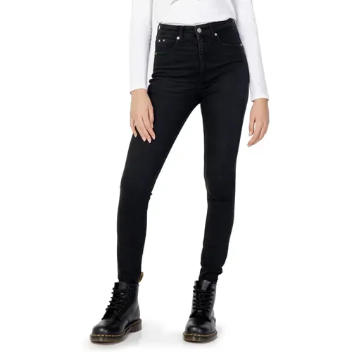 Schwarze Jeans mit Reißverschluss , Damen, Größe: W26 - Calvin Klein Jeans - Modalova