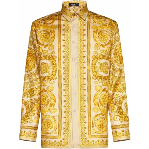 Barocco Print Silk Satin Shirts , male, Sizes: L - Versace - Modalova