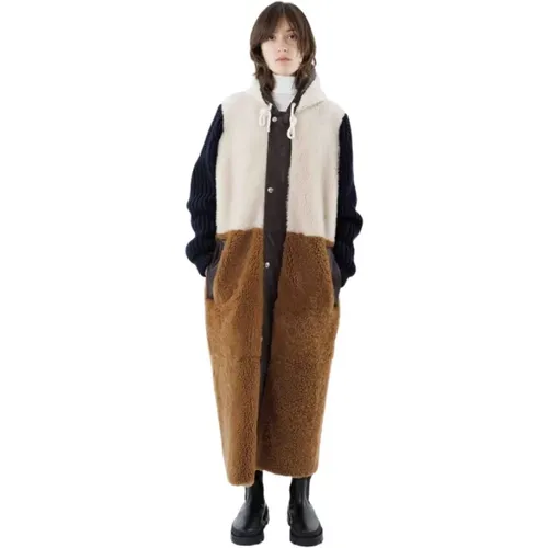 Double Long Shearling Coat , female, Sizes: XS, S - Plan C - Modalova