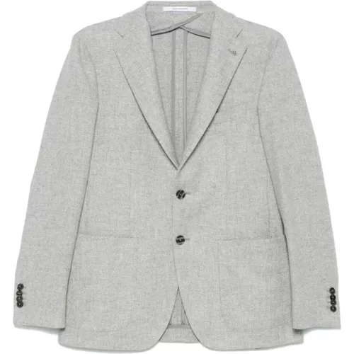 Grey Wool Blend Jacket with Brooch , male, Sizes: 3XL, M, L, S, XL, 2XL - Tagliatore - Modalova