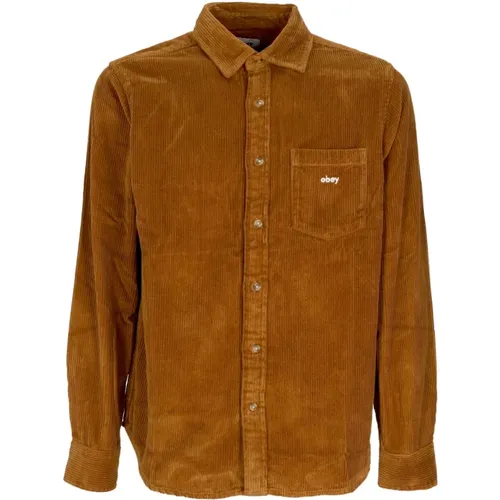 Velvet Long Sleeve Shirt Catechu Wood , male, Sizes: L, M, XL - Obey - Modalova