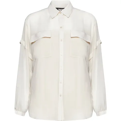 Chiffon Crepe Layered Sleeve Shirt , Damen, Größe: M - DKNY - Modalova
