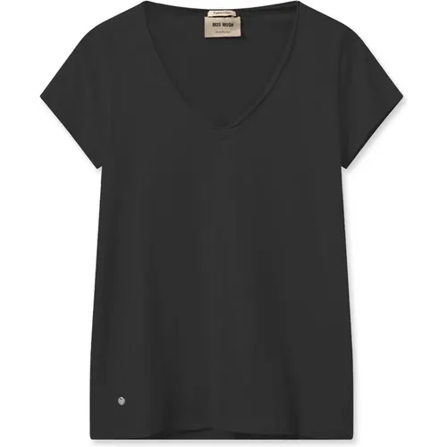 Basic V-Ausschnitt Tee Schwarz , Damen, Größe: XS - MOS MOSH - Modalova