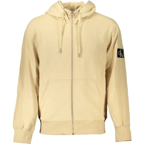 Beiger Hoodie mit Reißverschluss und Logo - Calvin Klein - Modalova