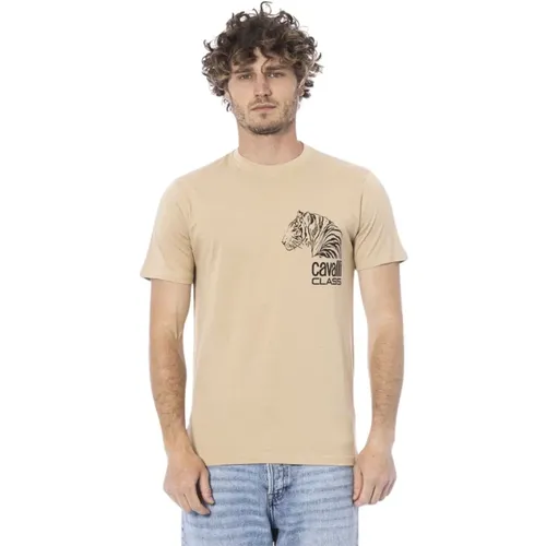 Beiger Baumwoll-Logo-Print-T-Shirt , Herren, Größe: L - Cavalli Class - Modalova