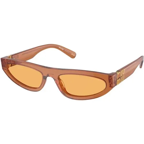 Brauner Rahmen Gelbe Gläser Sonnenbrille , unisex, Größe: 56 MM - Miu Miu - Modalova