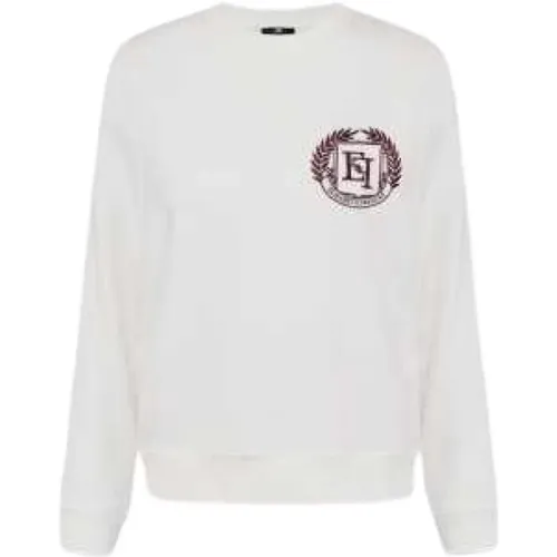 Ivory Rundhals-Sweatshirt Bordeaux Wappen , Damen, Größe: S - Elisabetta Franchi - Modalova