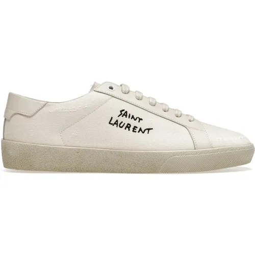 Canvas Sneakers with Leather Detail , male, Sizes: 7 1/2 UK - Saint Laurent - Modalova