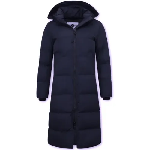 Lange Damen Daunenjacke mit Kapuze Blau , Damen, Größe: XS - Matogla - Modalova