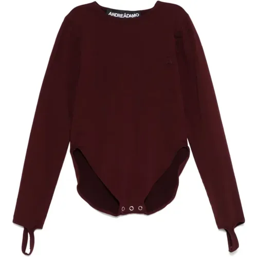 Bordeaux Crew Neck Logo Patch Top - Andrea Adamo - Modalova