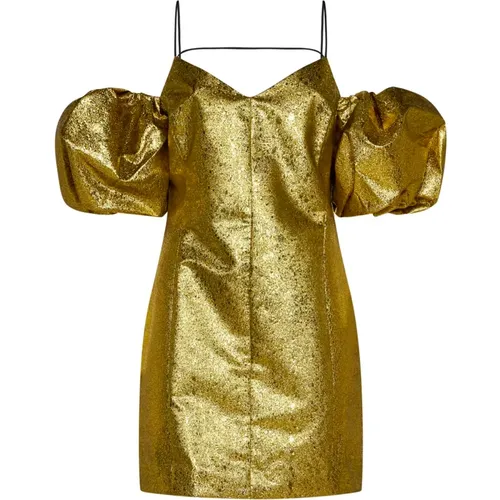 Metallic Finish V-Neck Puff Sleeve Dress , female, Sizes: S - Stine Goya - Modalova