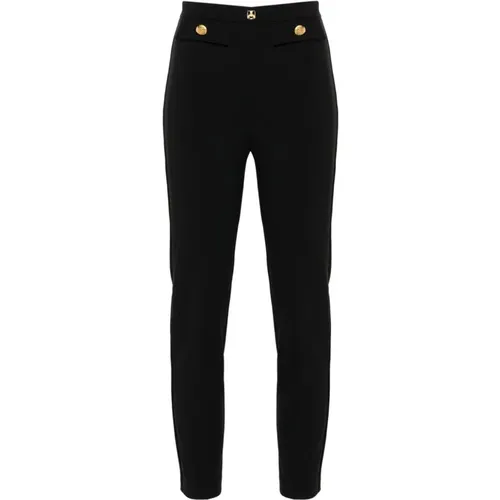 Schwarze Hose Slim Fit Crepe Effekt , Damen, Größe: L - Elisabetta Franchi - Modalova