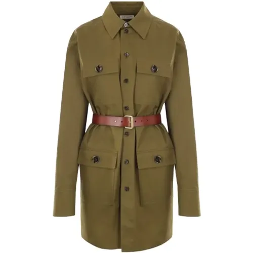 Oversized Twill Cotton Brown Coat , female, Sizes: S - Saint Laurent - Modalova