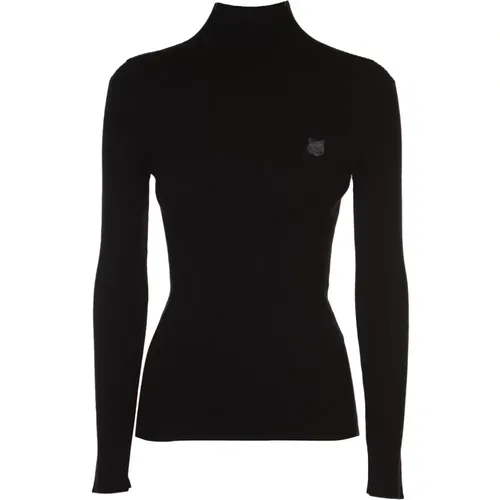 Schwarze Sweaters mit Tonal Fox Head Patch - Maison Kitsuné - Modalova