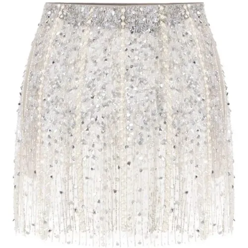 Silver Embroidered Mini Skirt , female, Sizes: L - Elisabetta Franchi - Modalova