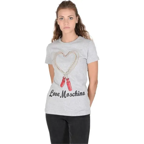 Hellgrau Baumwoll T-Shirt - Love Moschino - Modalova