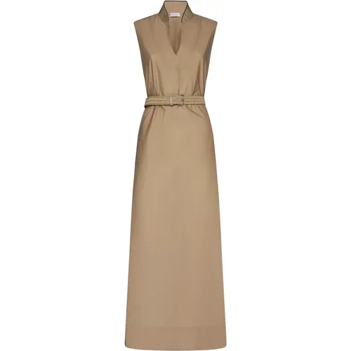 Almond V-Neck Sleeveless Dress , female, Sizes: L, M, S, XL, 2XL - BRUNELLO CUCINELLI - Modalova