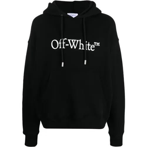 Schwarzer Logo-Print Hoodie Pullover , Herren, Größe: S - Off White - Modalova