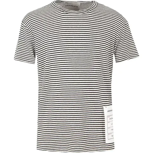Striped Cotton Linen Crewneck T-shirt , male, Sizes: M, XL, S, L - Amaránto - Modalova