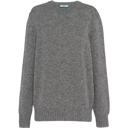 Grey Round-Neck Sweater , female, Sizes: M, S - Prada - Modalova